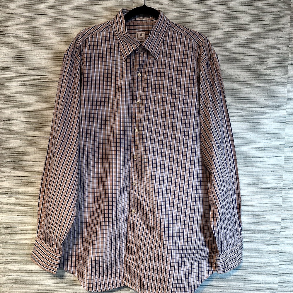 Mens Peter Millar Long Sleeve Polo Button Up 100% Cotton striped plaid Size XL